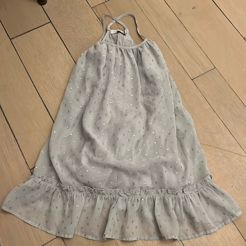 Stella McCartney Girls Light Gray Halter Dress with Silver Accents